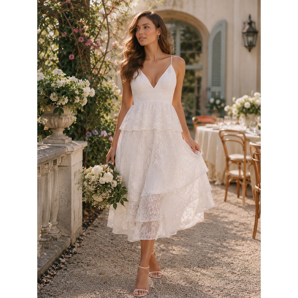 Gianni Bini White Lace Midi Dress Women's 4 Cottagecore Garden Party Bridal
